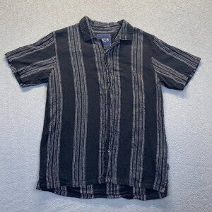 VSTR Button Front Shirt Men's Size M Black Stripe 100% Cotton Preppy